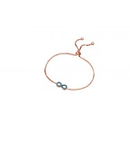 Sterling Silver Toggle Bracelet with Coloured CZ Stones - Turquoise - Infinity Sign - Rose Gold Plated