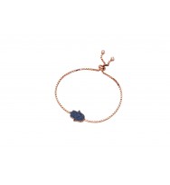 Sterling Silver Toggle Bracelet with Coloured CZ Stones - Sapphire - Hand Of Fatma - Rose Gold Plated