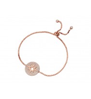 Sterling Silver Toggle Bracelet with Coloured CZ Stones - Rose Gold Plated - Clear - Compass